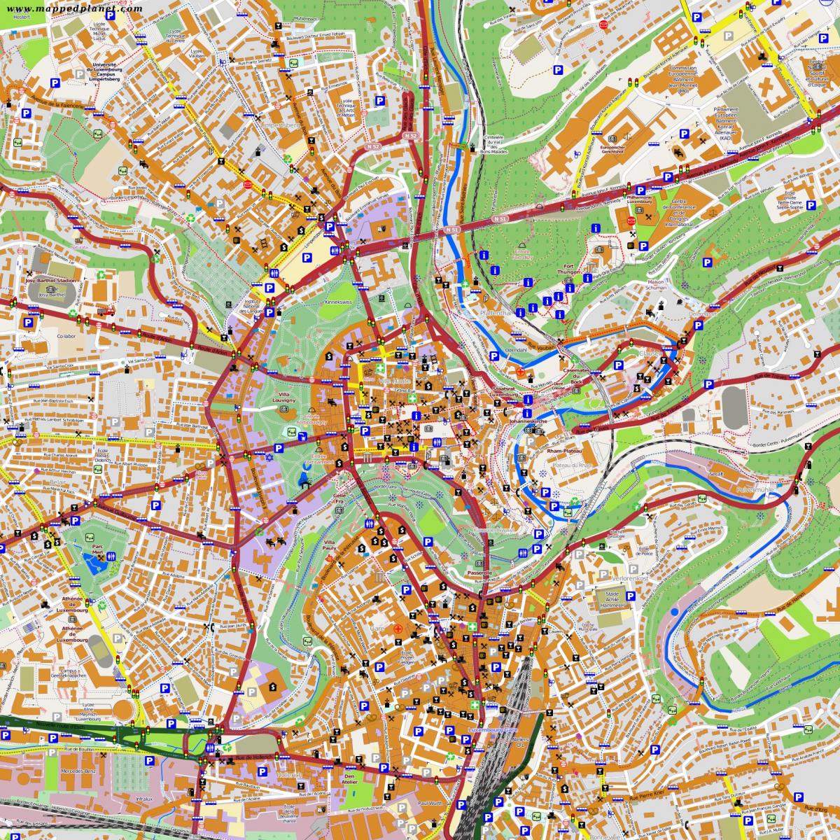 kartta Luxemburgin kaupungin keskustasta