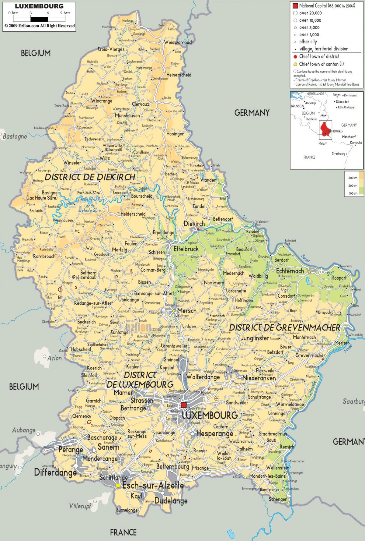 kartta Luxemburgin fyysinen